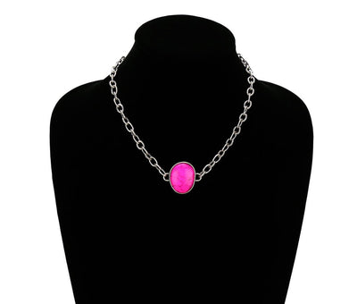 Oval Stone Pendant Necklace - Pink