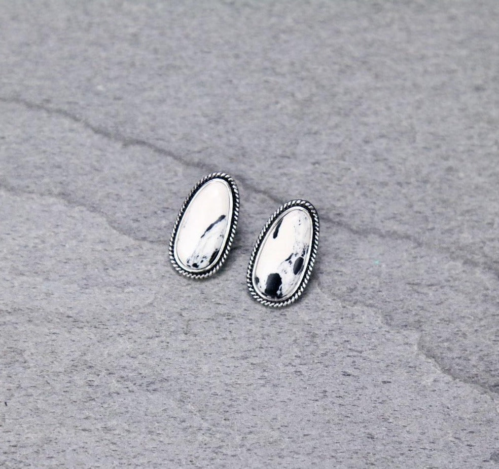 Roped White Buffalo Oval Stud Earrings