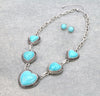 5 Stone Heart Statement Necklace - Turquoise