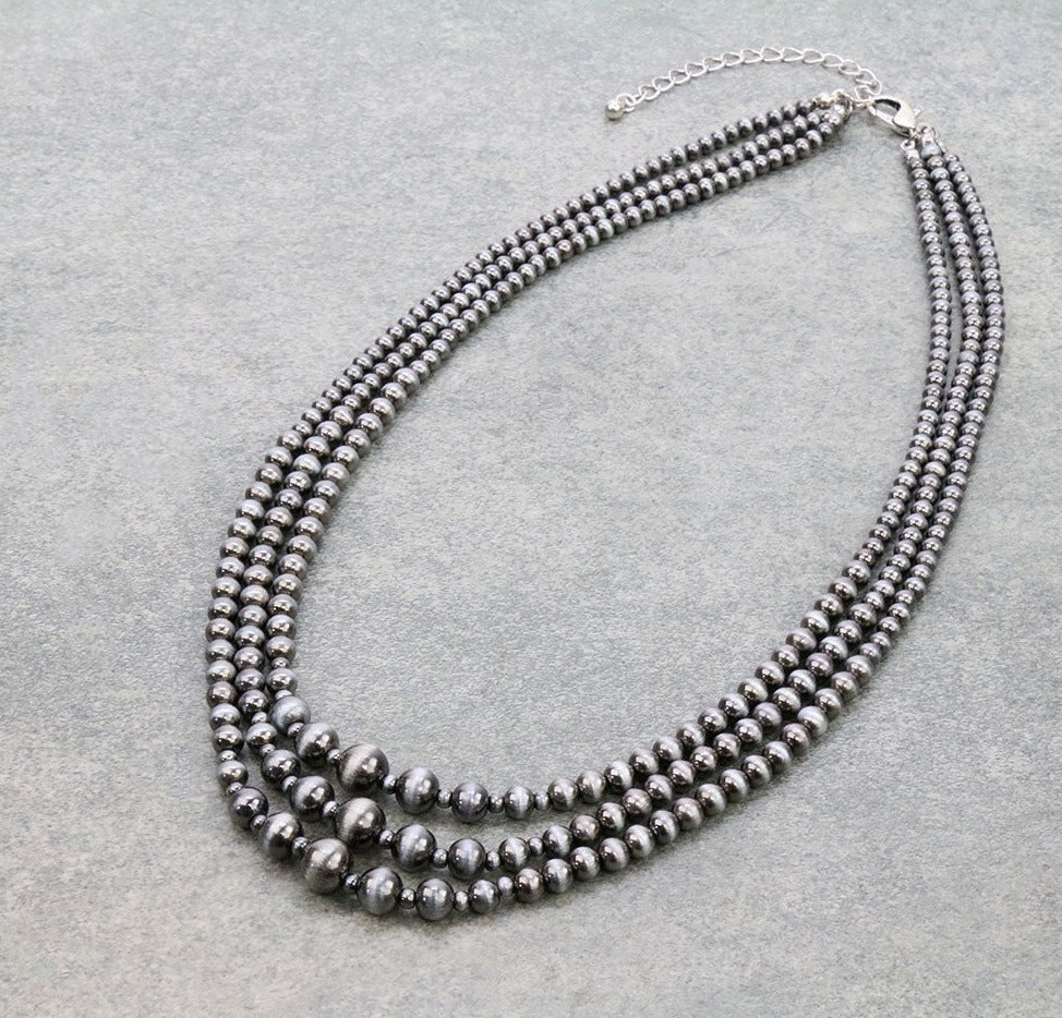 Lucy Fashion 3 Strand Varied Navajo Pearl Necklace - 18"