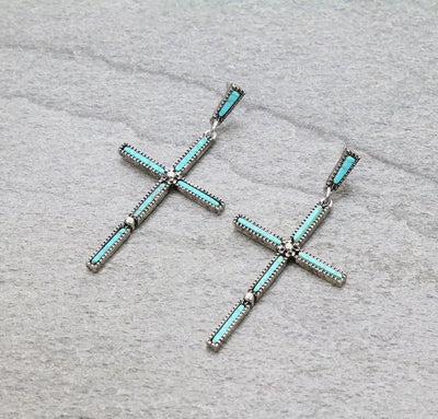 Decatur Fashion Turquoise Cross Post Earrings - 2.5"
