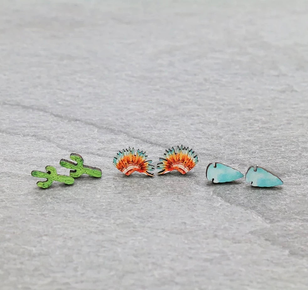 Dawson Wooden Western Stud Earrings Set