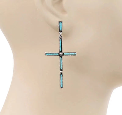 Decatur Fashion Turquoise Cross Post Earrings - 2.5"