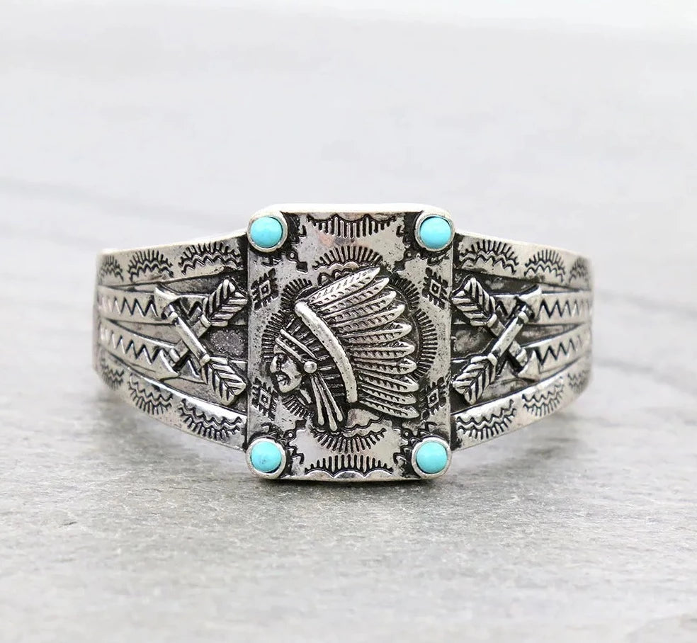 Cross Timber Fashion Silver Chief Stone Stretch Bracelet