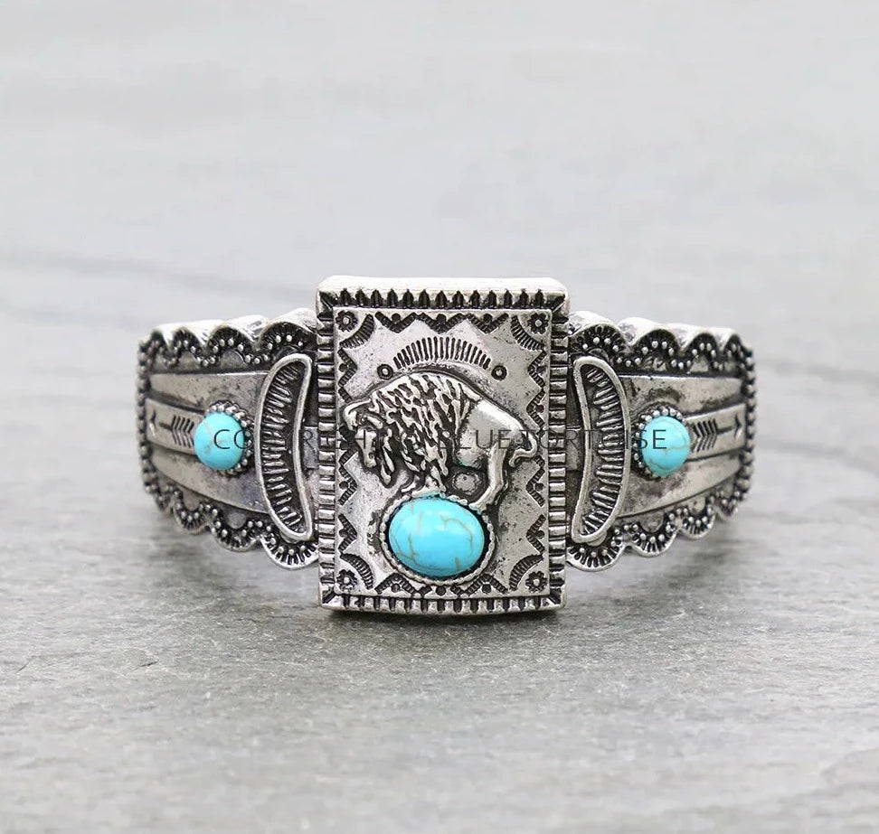 Cross Roads Fashion Silver Buffalo Stone Stretch Bracelet - Turquoise