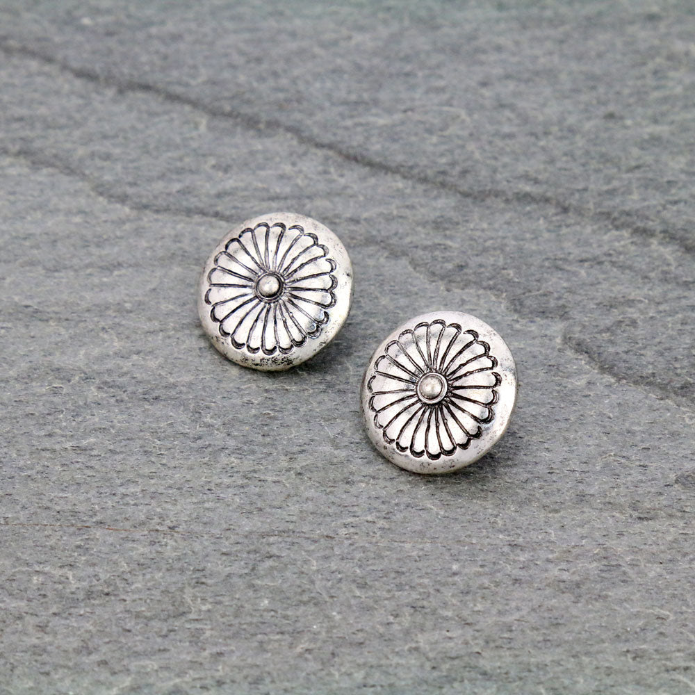 lafayette silver medallion stud flower earring