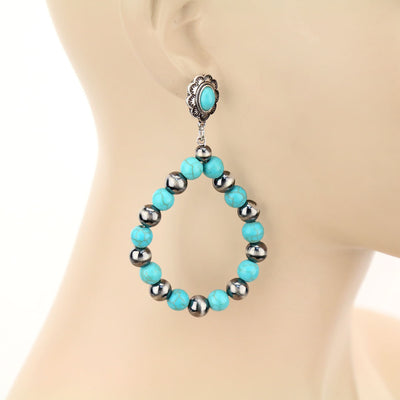 Fashion Silver / Turquoise Post Hoop Bead Earrings