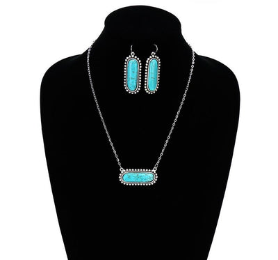 Lucy Oval Turquoise Bar Necklace & Earrings