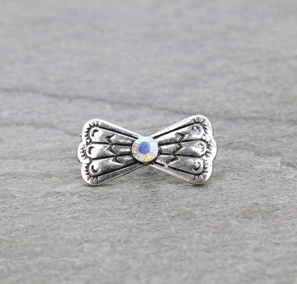 Showtime Fashion Bowtie Hat Pin With Stone Accent