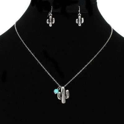 Arizona Fashion Silver Cactus Chain Necklace With Stone Bead