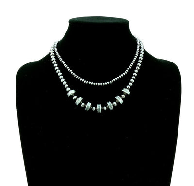 4mm & 6mm Navajo Style Pearl 2 Row Necklace
