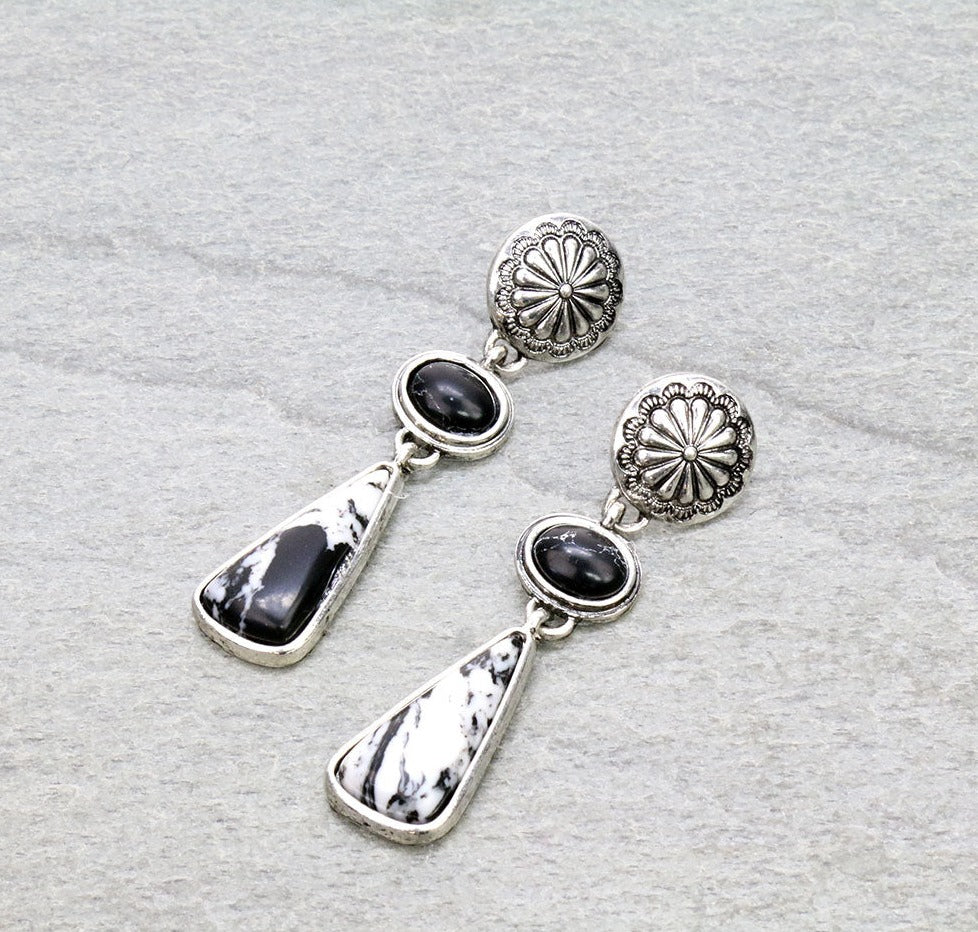 Milky Way Concho Post Double Stone Drop Earrings