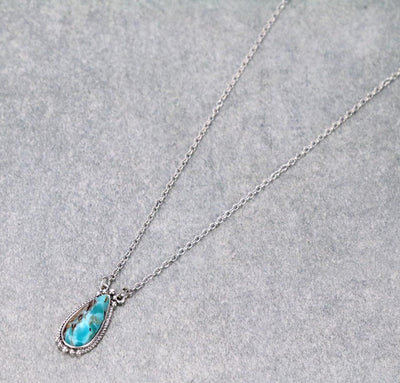 fashion silver turquoise teardrop necklace
