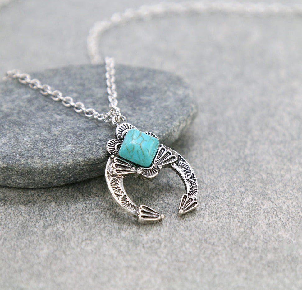 Square Stone Naja Pendant Necklace - Turquoise