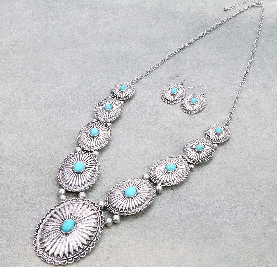 Verity Fashion Y Necklace & Earrings - Turquoise