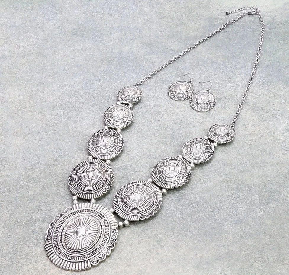 Devine Fashion Concho Jewelry Necklace, Earrings, Ring & Stretch Bracelet
