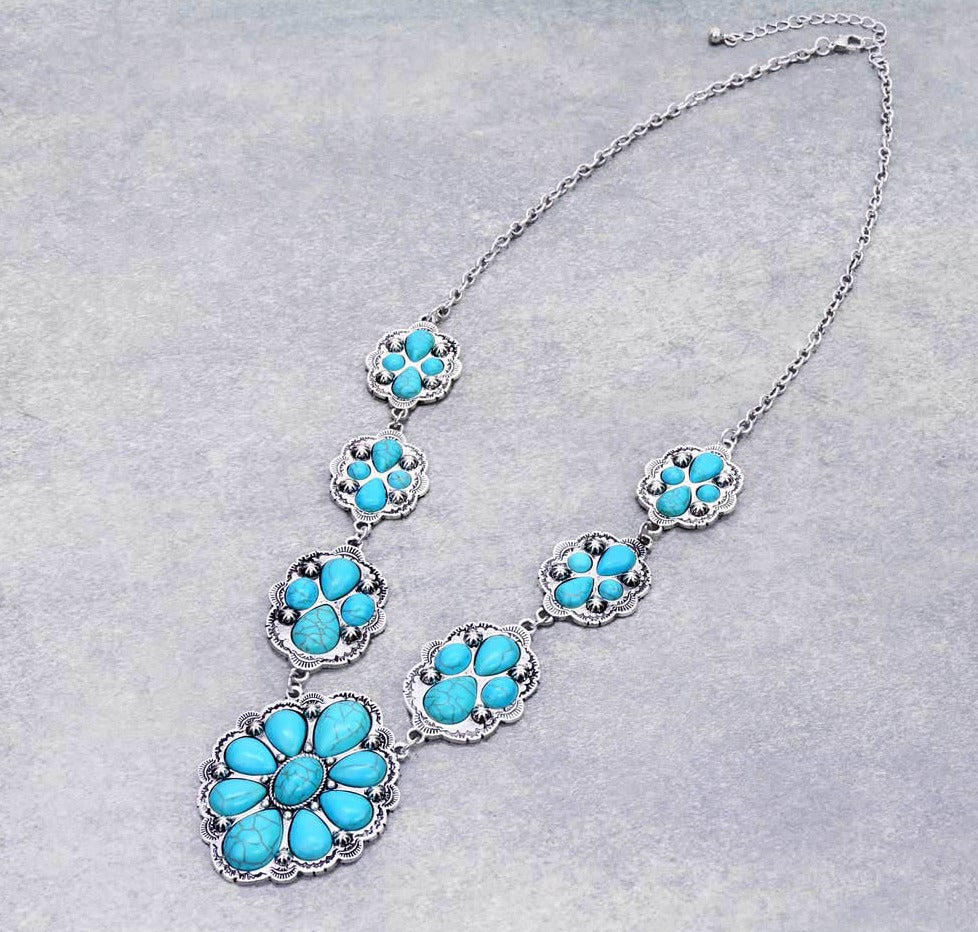 Judith Fashion Concho Cluster Necklace - Turquoise