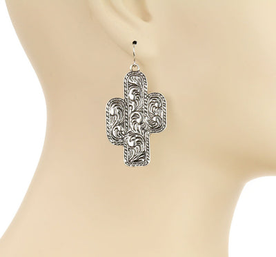 Conrad Stamped Cactus Fashion Necklace & Earrings - Silver