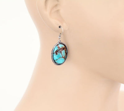 Mallory Roped Oval Stone Fishhook Earrings - Turquoise