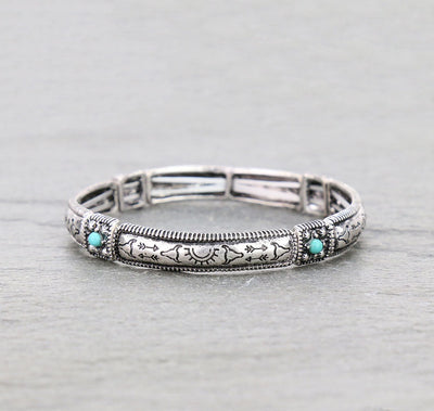 Free Country Fashion Stamped Silver & Turquoise Stretch Bracelet