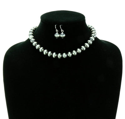 10mm Silver Bead Necklace 14"
