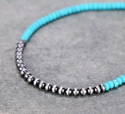 Fashion Silver & Turquoise Bead Necklace - 16"