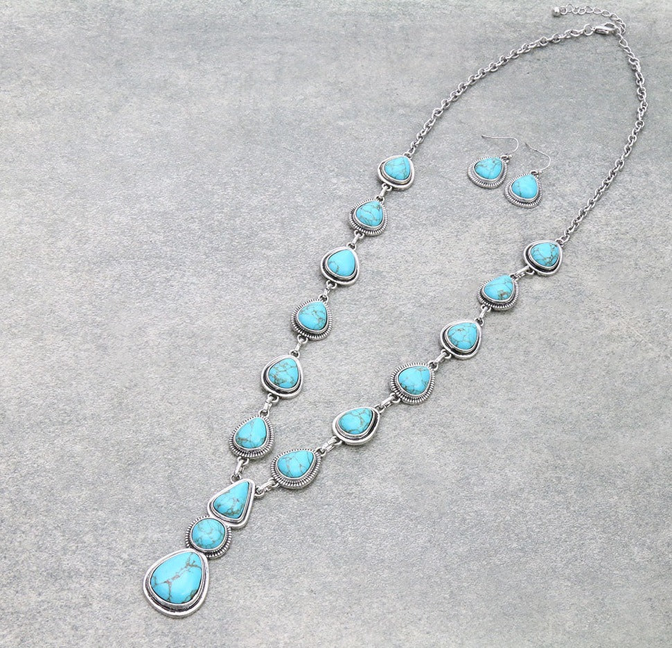 Creekside Fashion Teardrop Y Necklace & Earrings - Turquoise