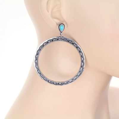 Dayton Fashion Turquoise Post Stamped Hoop Earrings
