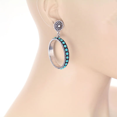 Vita Concho Post Hoop Fashion Earrings - Turquoise
