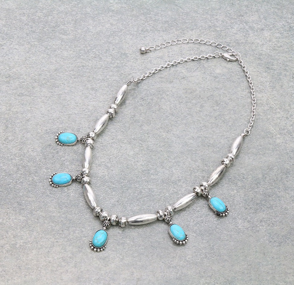Wynnefield Silver Cylinder Bead Necklace With Stone Accents