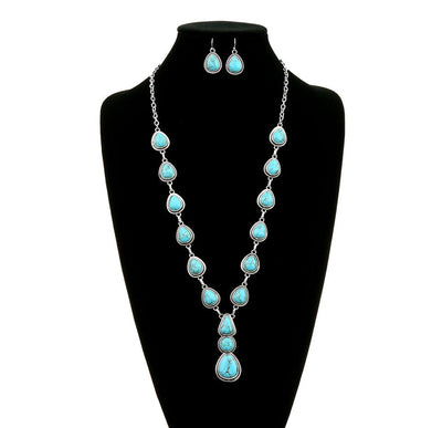 Creekside Fashion Teardrop Y Necklace & Earrings - Turquoise