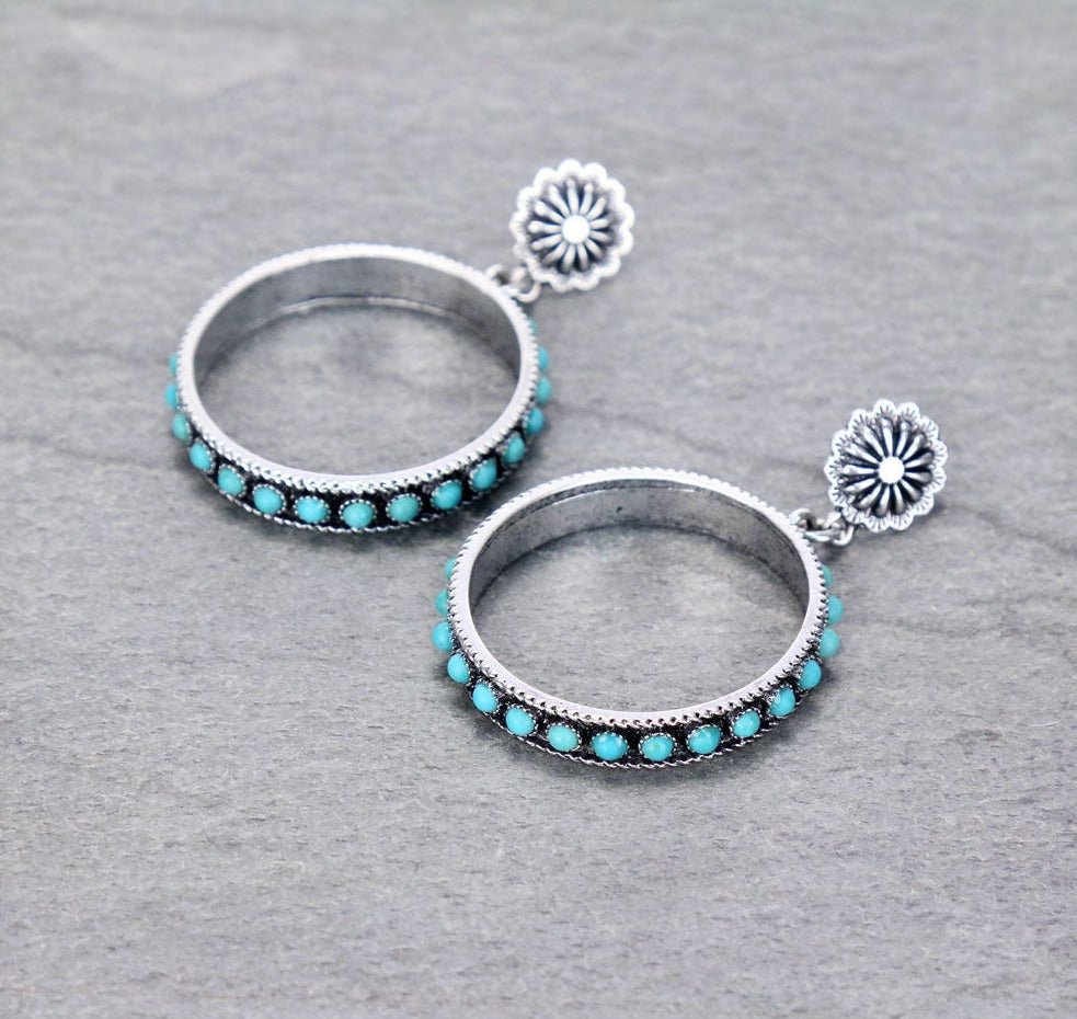Vita Concho Post Hoop Fashion Earrings - Turquoise