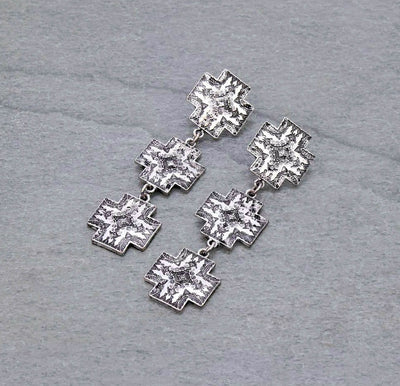Kensington Triple Cross Fashion Earrings - Silver