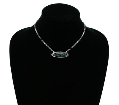 Lola Oval Stone Pendant Necklace - Black