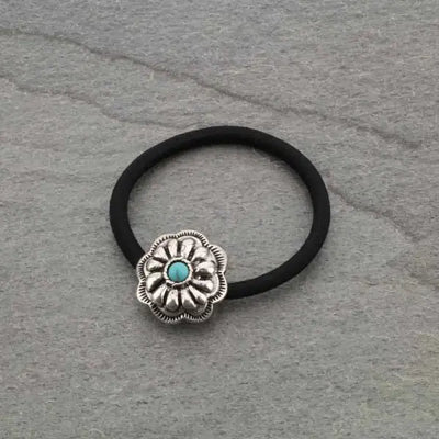 Marilyn Fashion Silver & Turquoise Concho Hair Tie