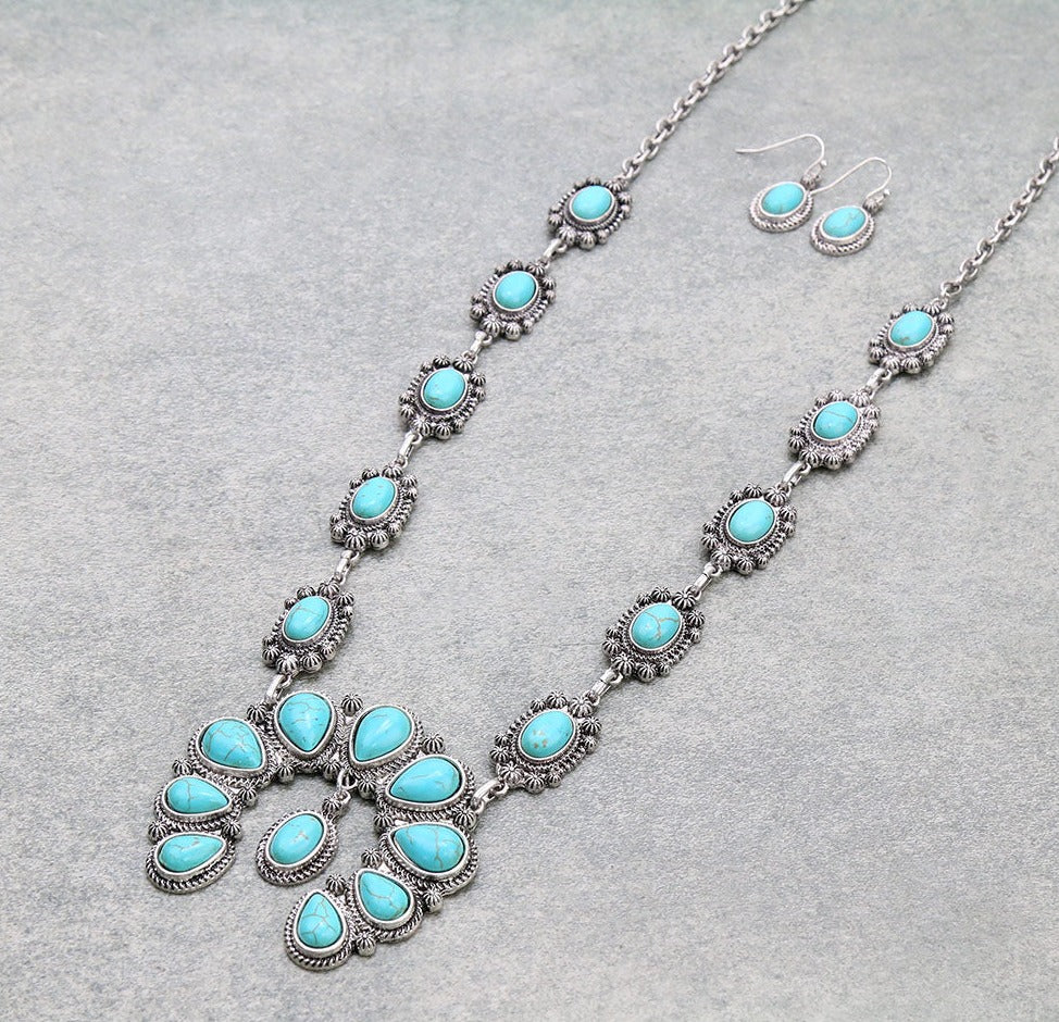 Western Turquoise Squash Blossom Necklace