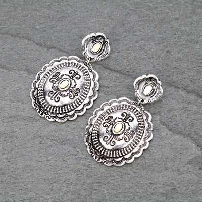 Tuloma Fashion Silver Double Concho Earrings With Center Stones