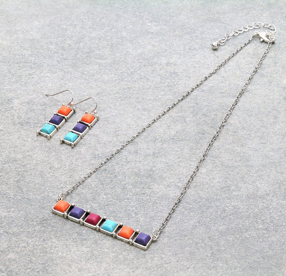 Western Semi Stone Bar Necklace