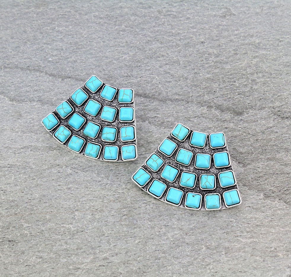Venti Fashion Stone Pyramid Stud Earrings - Turquoise
