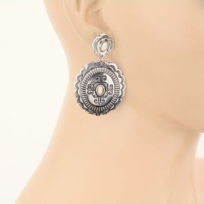 Tuloma Fashion Silver Double Concho Earrings With Center Stones