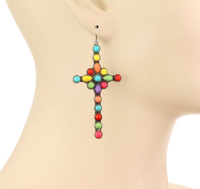 Logan Fashion Cross Fish Hook Earrings - Multi