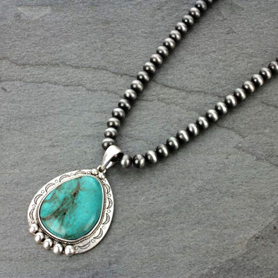 Bryant 10mm Fashion Navajo Necklace With Natural Stone Teardrop Pendant - Turquoise
