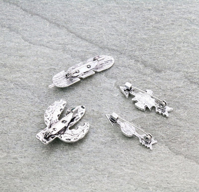 Cactus Arrow Thunderbird Fashion Silver Pin Set - Turquoise