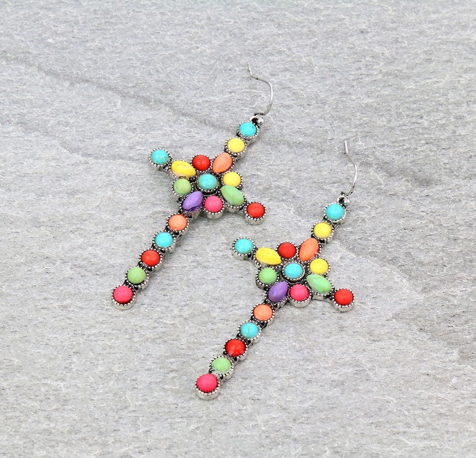 Logan Fashion Cross Fish Hook Earrings - Multi