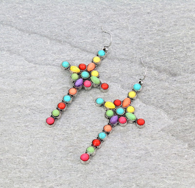 Logan Fashion Cross Fish Hook Earrings - Multi