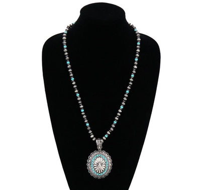 Clovis Fashion Navajo Necklace With Concho Pendant - Turquoise