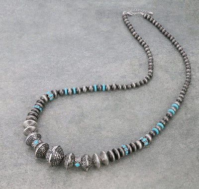 Western Metal Bead Long Necklace