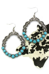 Serena Fashion Round Stone Silver Hoop Earrings - Turquoise