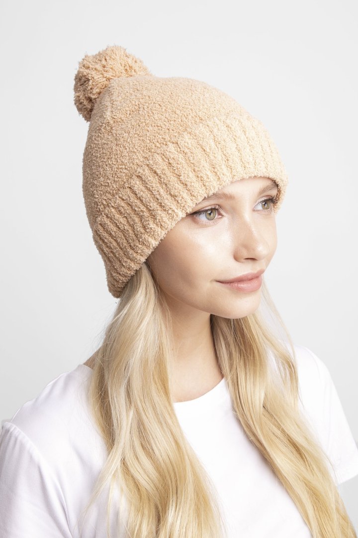 Solid Color Pom Pom Ribbed Trim Beanie
