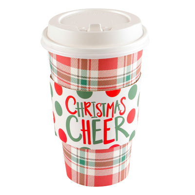Red Green Plaid Polka Dot Sleeve Cup with Lid